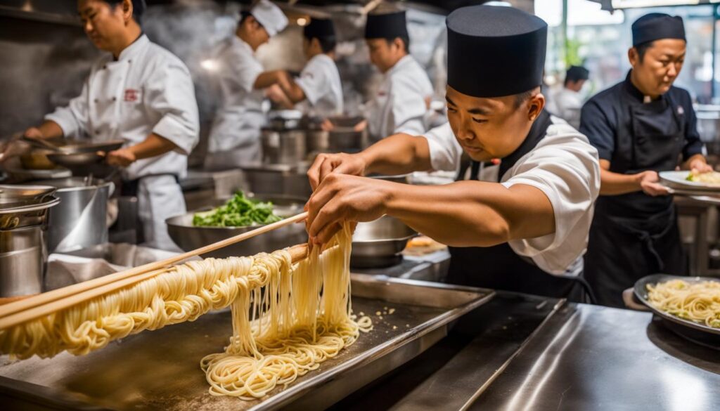 hand-pulled noodles at Gene's Chinese Flatbread Cafe