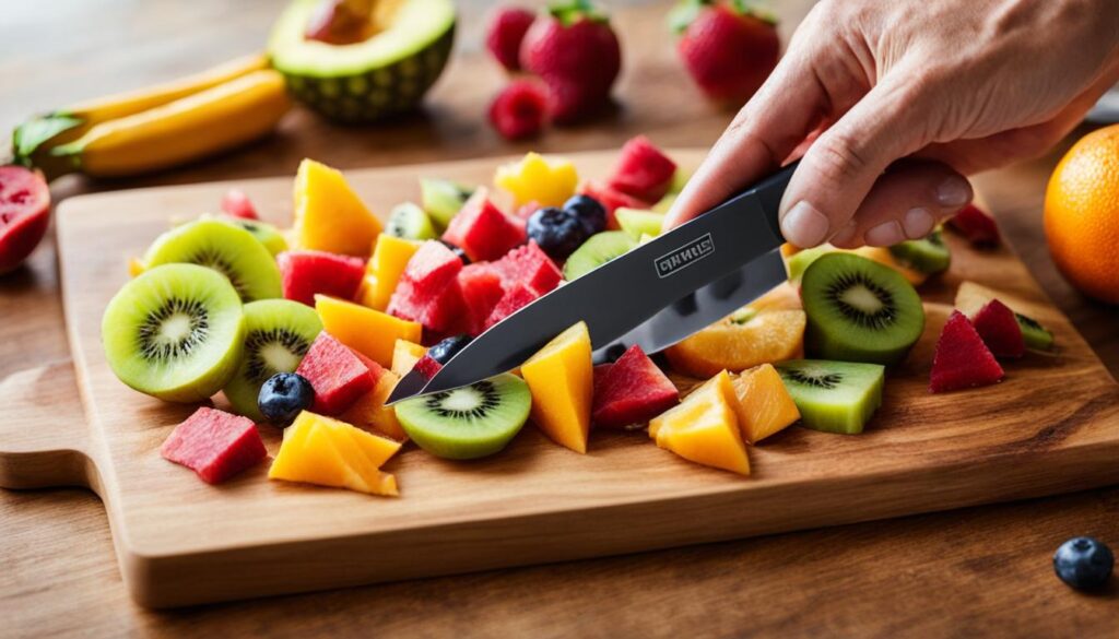 cutting fruits into bite-sized pieces